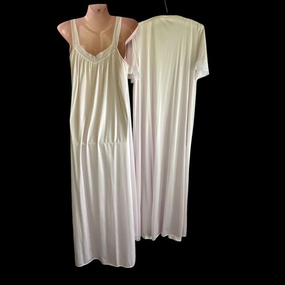 Vtg Vanity Fair Nightgown Robe Set Womens Small Lavender Nylon Lace USA 70s 80s - Picture 5 of 7
